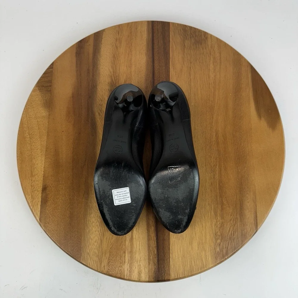 Womens Chanel‎ Black Leather Cap Toe Scalloped Ballet Flat Heels Size EU 37.5